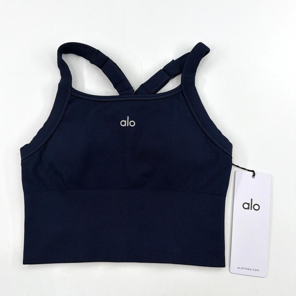 Alo Yoga Navy Seamless Ribbed Favorite Bra Tank Size XS - Picture 3 of 9